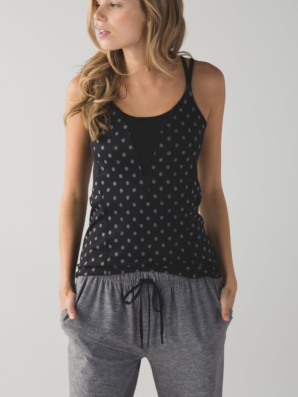 Lululemon Exquisite Tank Top Black Polka Dot Strappy Mesh Size 8